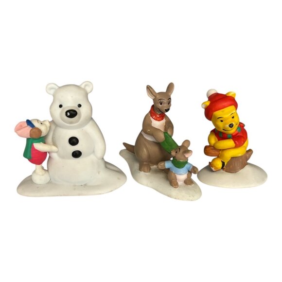 Disney Winnie the Pooh Winter Figurine Set – Piglet, Pooh, Kanga & Roo – Christm - Picture 1 of 7